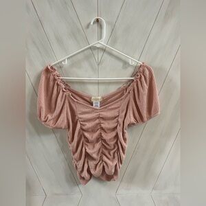 Altar'd State Pink Ruched Off-Shoulder Top